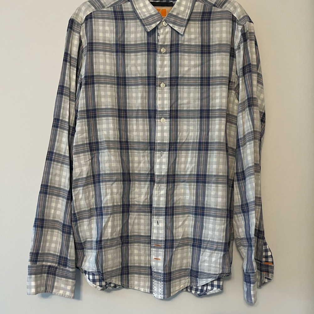 BOSS ORANGE Blue and White Casual Button Down Shirt